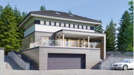 Proiect casa cu etaj (162 mp) - teren in panta - Midori